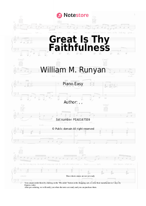 Great Is Thy Faithfulness - William M. Runyan Piano Sheet Music Easy - Piano.Easy