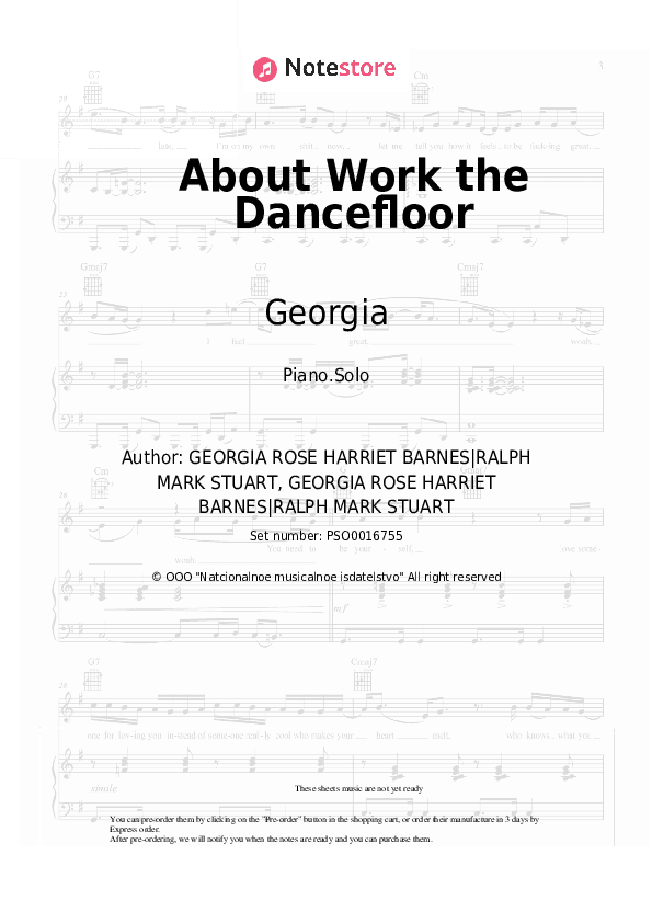 About Work the Dancefloor - Georgia Piano Sheet Music - Piano.Solo