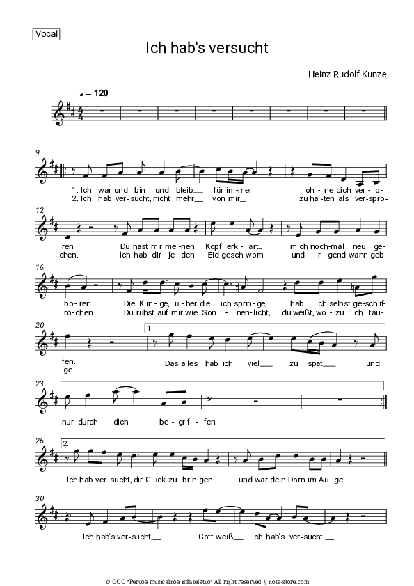 Ich habs versucht - Heinz Rudolf Kunze Vocal Sheet Music - Vocal
