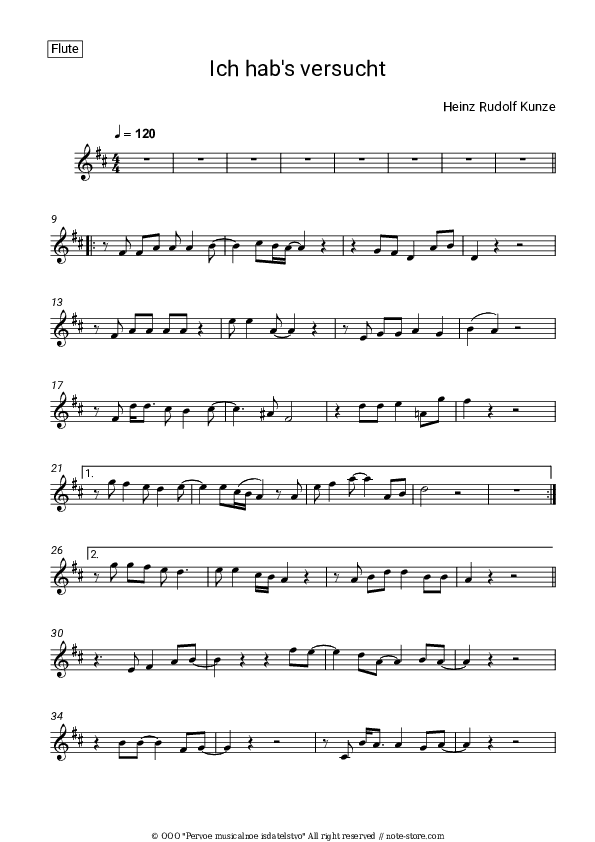 Ich habs versucht - Heinz Rudolf Kunze Flute Sheet Music - Flute
