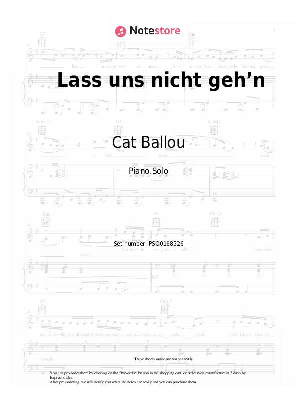 Lass uns nicht geh’n - Cat Ballou Piano Sheet Music - Piano.Solo