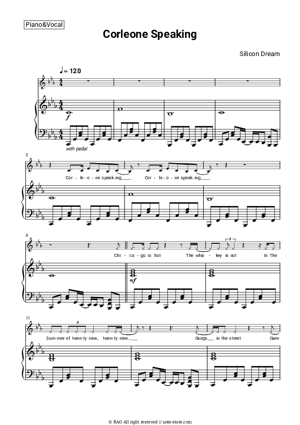 Corleone Speaking - Silicon Dream Piano Sheet Music with the Voice part - Piano&Vocal