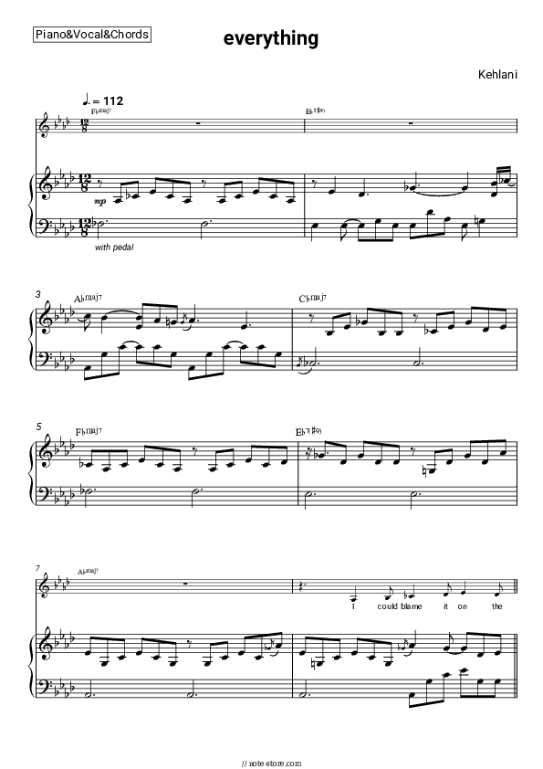 everything - Kehlani Piano Sheet Music with the Vocal and Chords - Piano&Vocal&Chords