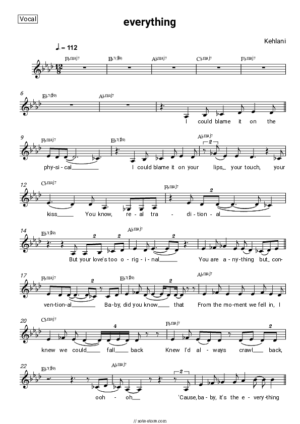 everything - Kehlani Vocal Sheet Music - Vocal