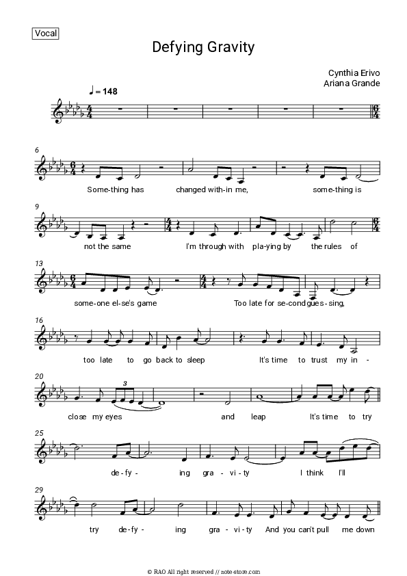 Defying Gravity - Cynthia Erivo, Ariana Grande Vocal Sheet Music - Vocal