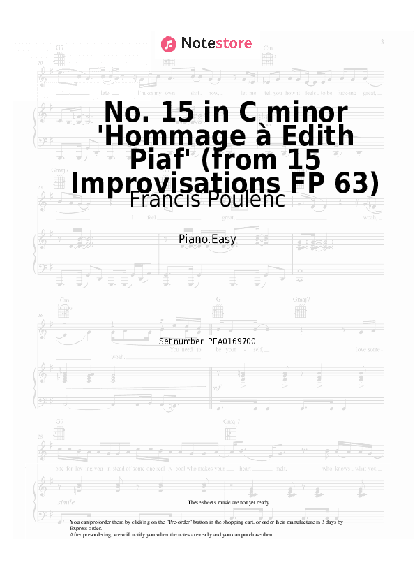 No. 15 in C minor 'Hommage à Edith Piaf' (from 15 Improvisations FP 63) - Francis Poulenc Piano Sheet Music Easy - Piano.Easy