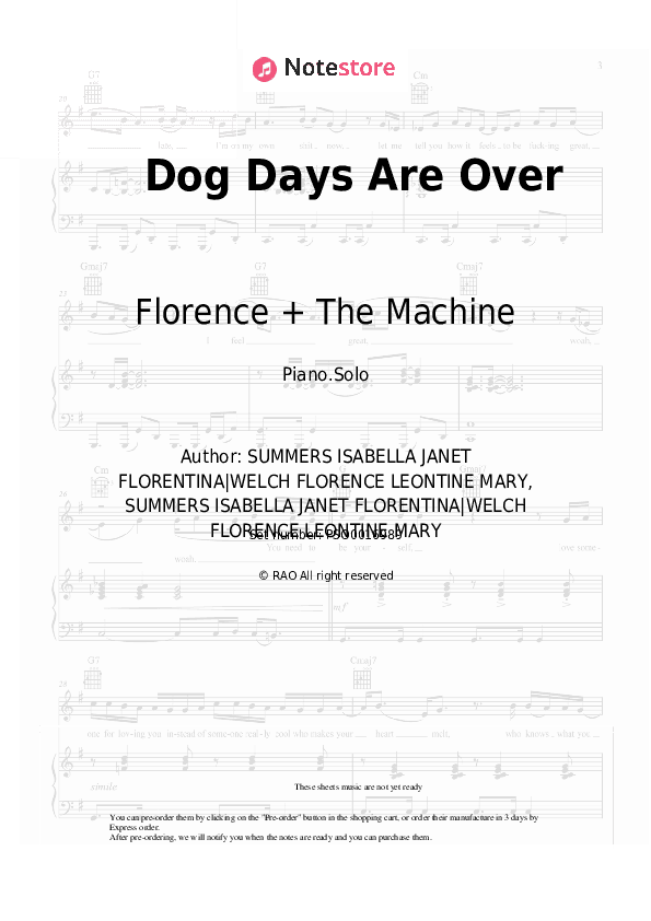 Dog Days Are Over - Florence + The Machine Piano Sheet Music - Piano.Solo