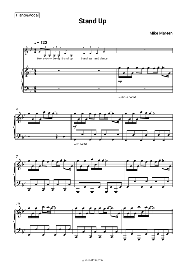 Stand Up - Mike Mareen Piano Sheet Music with the Voice part - Piano&Vocal