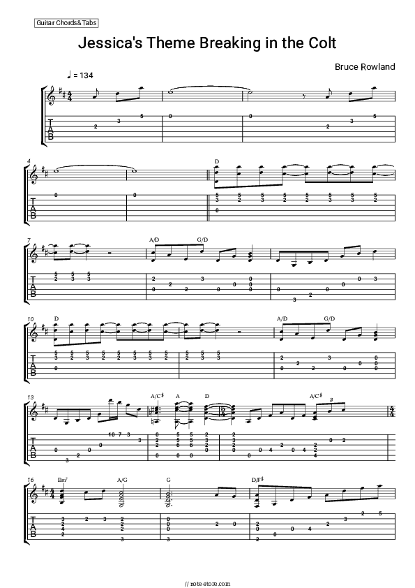 Jessica's Theme (Breaking in the Colt) - Bruce Rowland Chords - Guitar.Chords