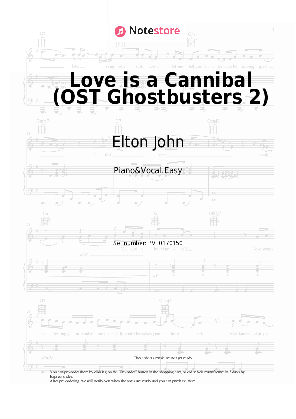 Love is a Cannibal (OST Ghostbusters 2) - Elton John Piano Sheet Music Easy and Vocal - Piano&Vocal.Easy