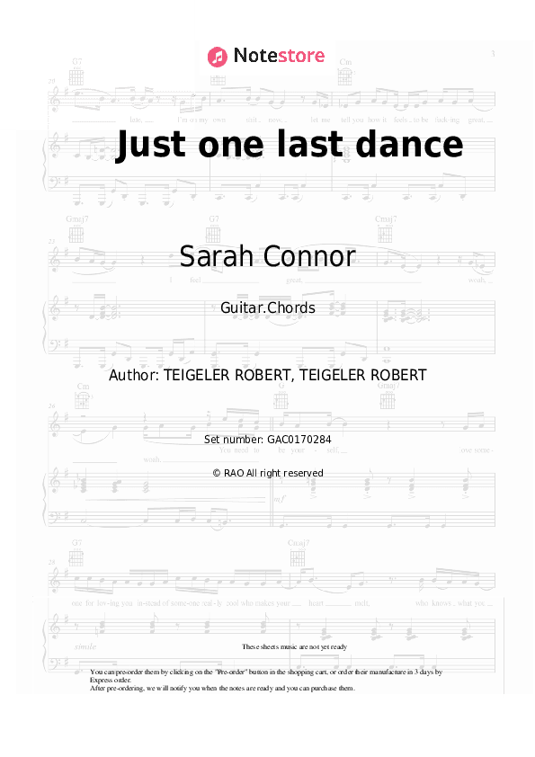 Just one last dance - Sarah Connor, Natural Chords - Guitar.Chords