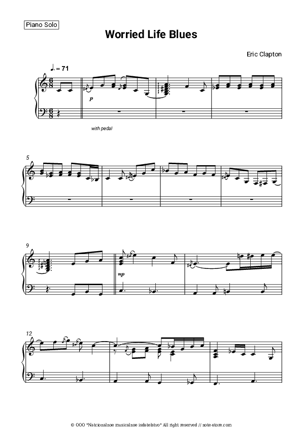 Worried Life Blues - Eric Clapton Piano Sheet Music - Piano.Solo
