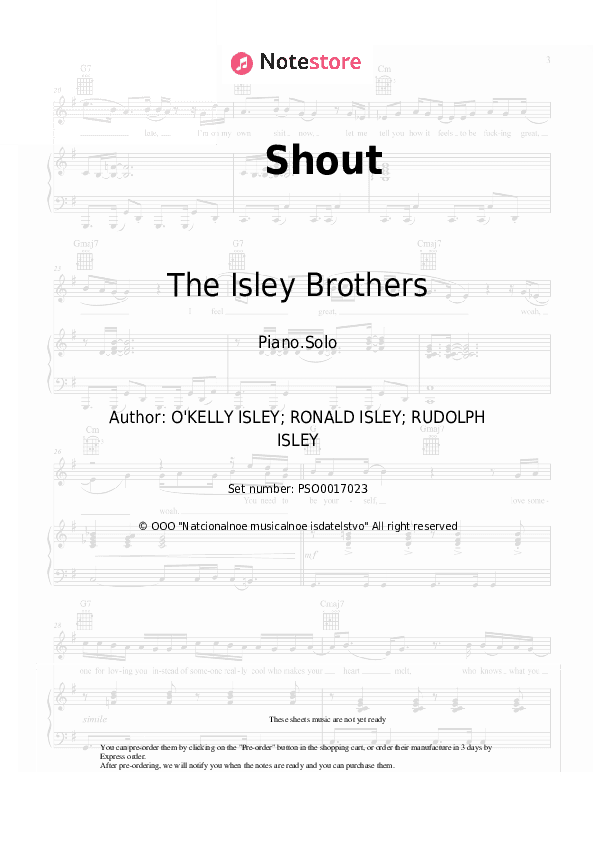 Shout - The Isley Brothers Piano Sheet Music - Piano.Solo