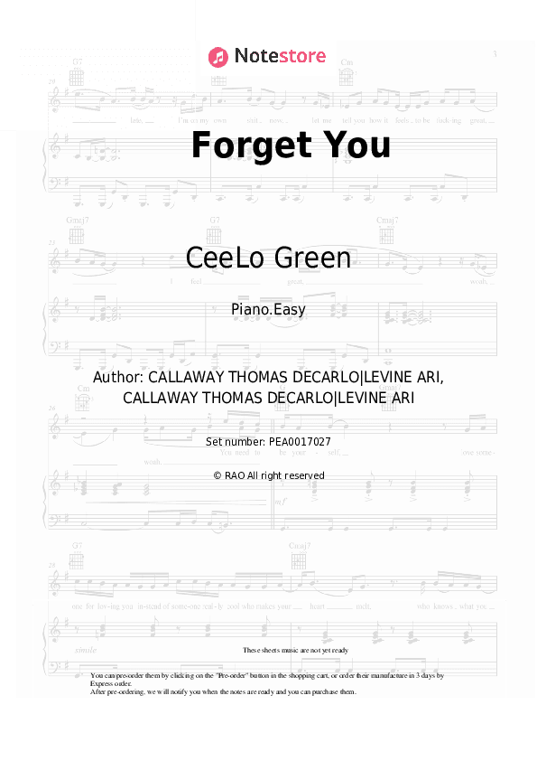 Forget You - CeeLo Green Piano Sheet Music Easy - Piano.Easy
