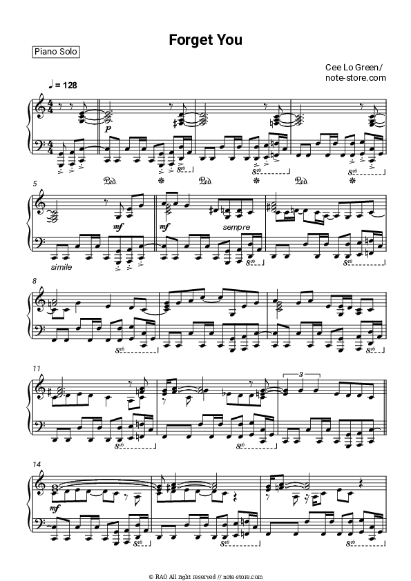 Forget You - CeeLo Green Piano Sheet Music - Piano.Solo