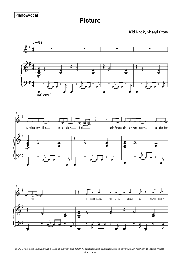 Picture - Kid Rock, Sheryl Crow Piano Sheet Music with the Voice part - Piano&Vocal