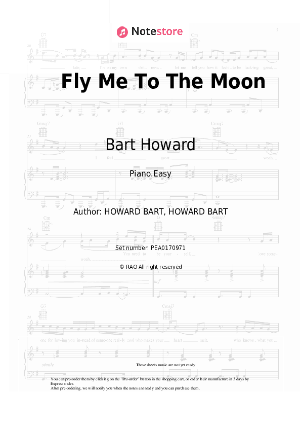 Fly Me To The Moon - Bart Howard Piano Sheet Music Easy - Piano.Easy