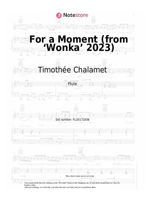 For a Moment (from ‘Wonka’ 2023) - Timothée Chalamet, Calah Lane Flute Sheet Music - Flute