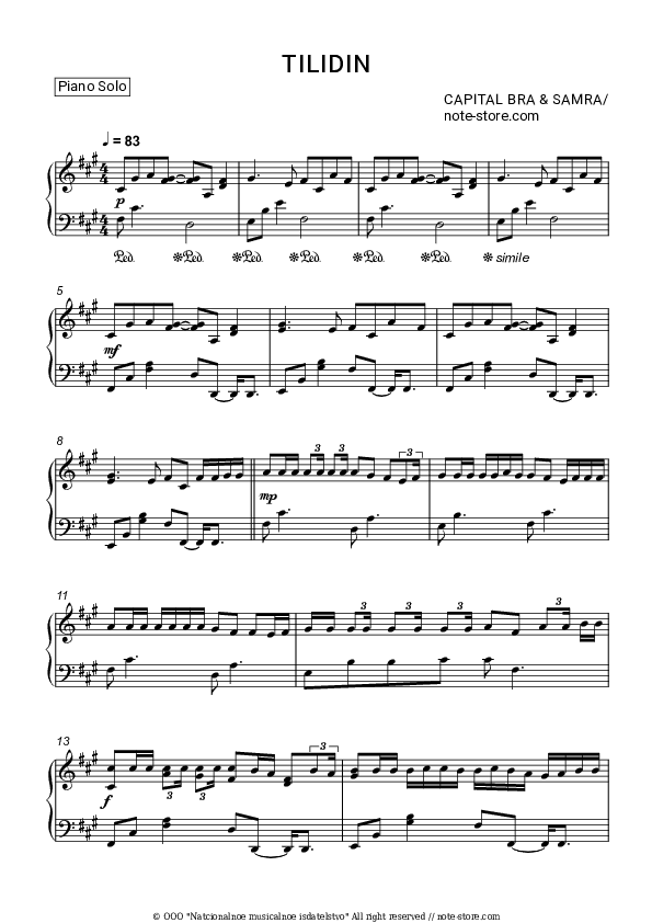Tilidin - Capital Bra, Samra Piano Sheet Music - Piano.Solo