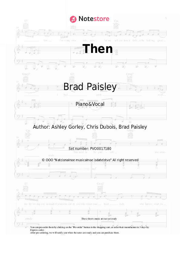 Then - Brad Paisley Piano Sheet Music with the Voice part - Piano&Vocal