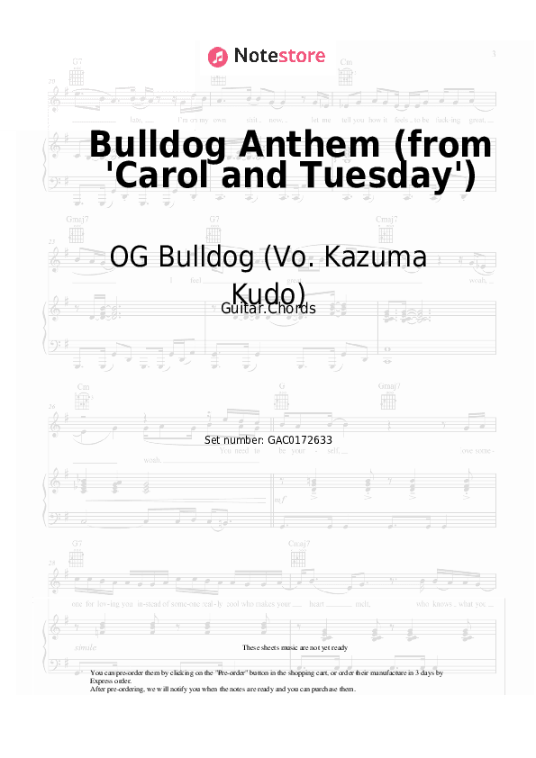 Bulldog Anthem (from 'Carol and Tuesday') - OG Bulldog (Vo. Kazuma Kudo), YUC'e Chords - Guitar.Chords