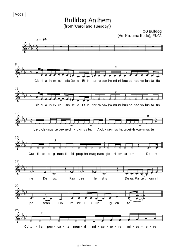 Bulldog Anthem (from 'Carol and Tuesday') - OG Bulldog (Vo. Kazuma Kudo), YUC'e Vocal Sheet Music - Vocal
