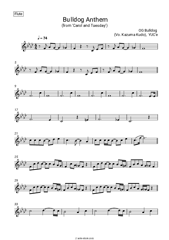 Bulldog Anthem (from 'Carol and Tuesday') - OG Bulldog (Vo. Kazuma Kudo), YUC'e Flute Sheet Music - Flute