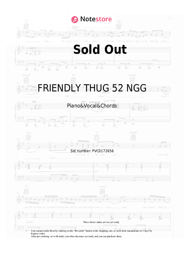 Sold Out - FRIENDLY THUG 52 NGG, Kizaru Piano Sheet Music with the Vocal and Chords - Piano&Vocal&Chords
