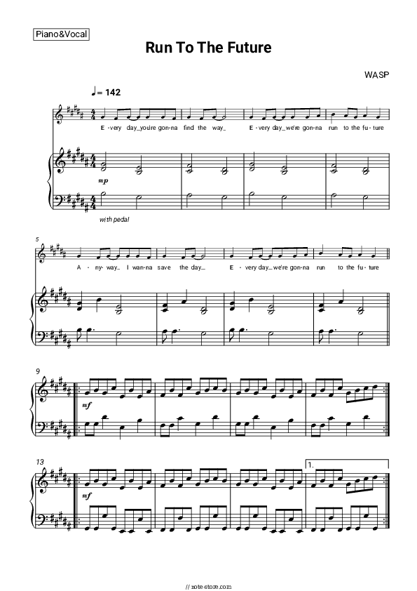 Run To The Future - Wasp Piano Sheet Music with the Voice part - Piano&Vocal