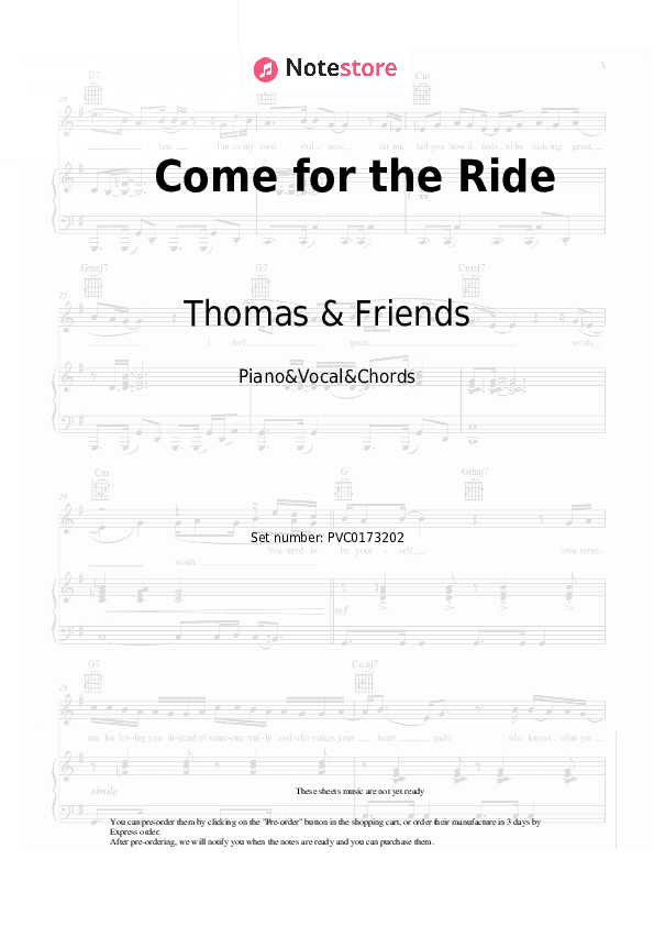 Come for the Ride - Thomas & Friends Piano Sheet Music with the Vocal and Chords - Piano&Vocal&Chords