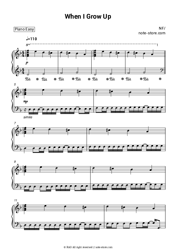When I Grow Up - NF Piano Sheet Music Easy - Piano.Easy