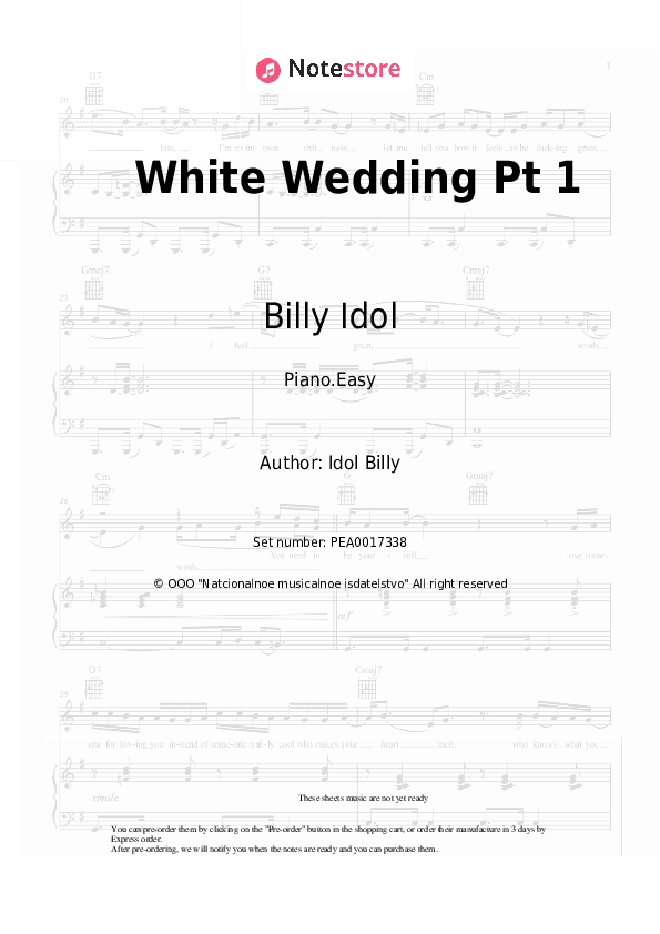 White Wedding Pt 1 - Billy Idol Piano Sheet Music Easy - Piano.Easy