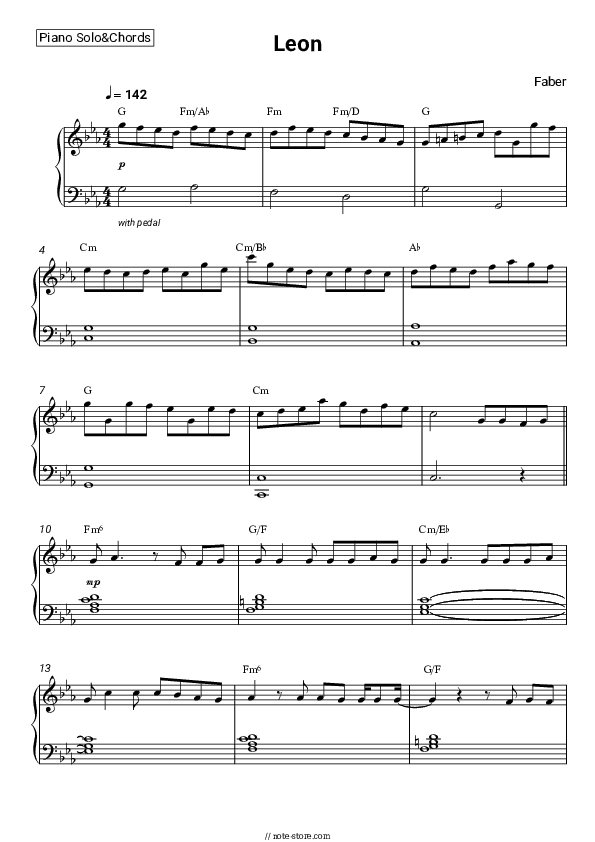 Leon - Faber Piano Sheet Music and Chords - Piano.Solo&Chords