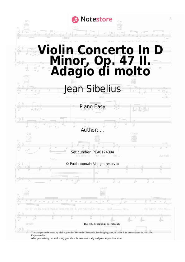 Violin Concerto In D Minor, Op. 47 II. Adagio di molto - Jean Sibelius Piano Sheet Music Easy - Piano.Easy