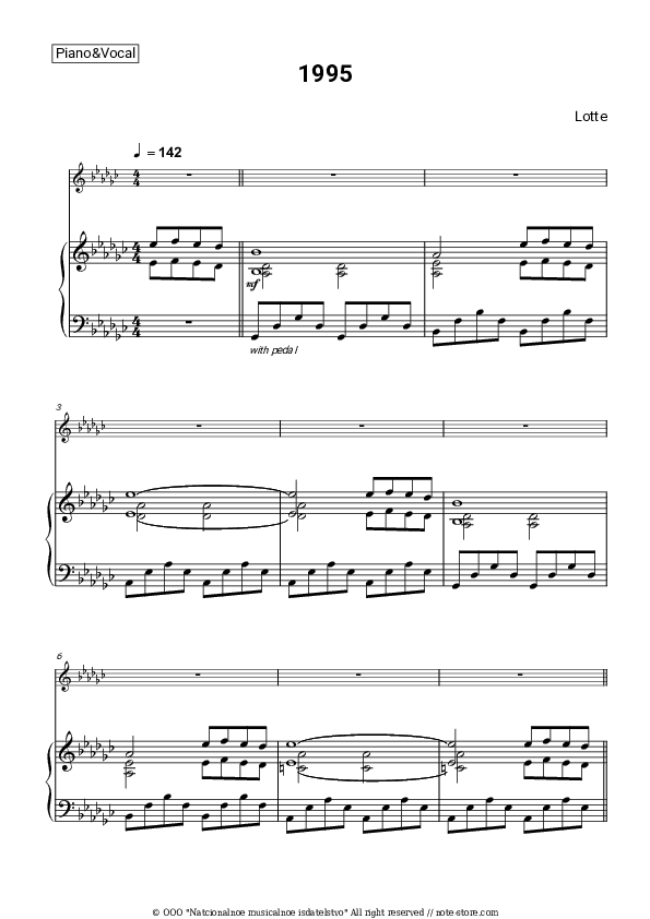 1995 - LOTTE Piano Sheet Music with the Voice part - Piano&Vocal