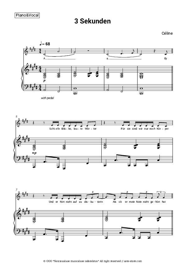 3 Sekunden - Céline, Paula Hartmann Piano Sheet Music with the Voice part - Piano&Vocal