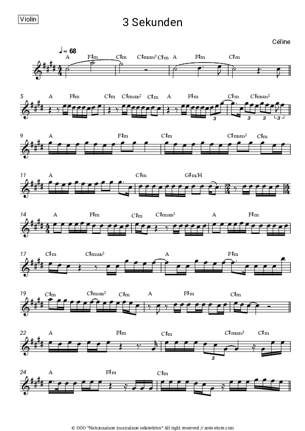 3 Sekunden - Céline, Paula Hartmann Violin Sheet Music - Violin