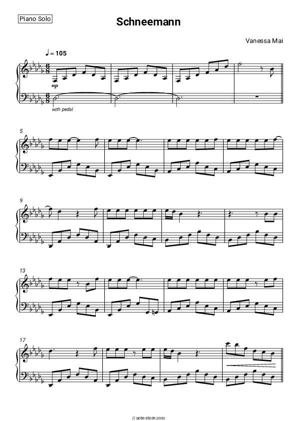 Schneemann - Vanessa Mai Piano Sheet Music - Piano.Solo