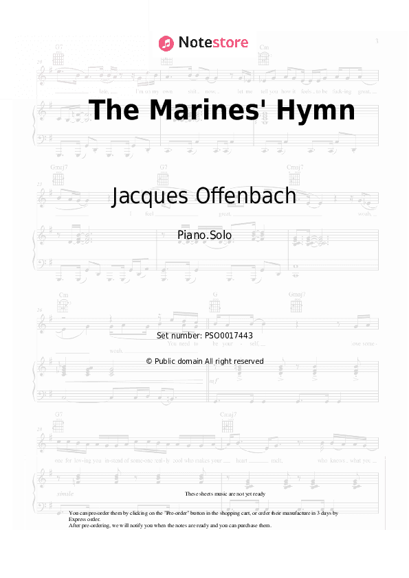 The Marines' Hymn - Jacques Offenbach Piano Sheet Music - Piano.Solo