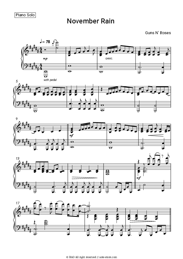 November Rain - Guns N' Roses Piano Sheet Music - Piano.Solo