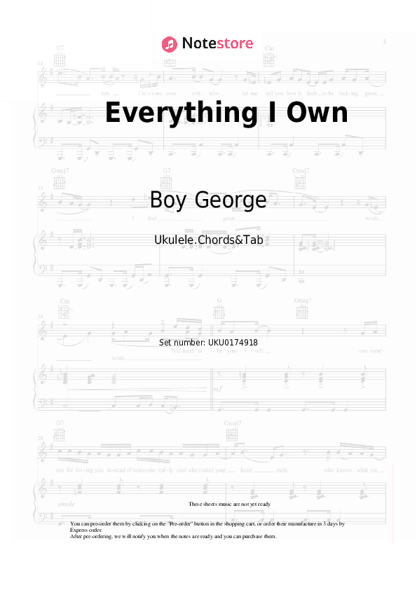 Everything I Own - Boy George Ukulele Sheet Music - Ukulele.Chords&Tab