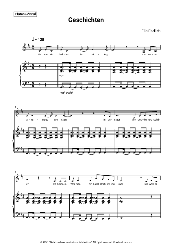 Geschichten - Ella Endlich Piano Sheet Music with the Voice part - Piano&Vocal