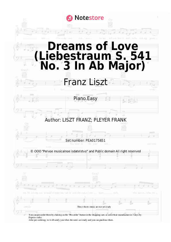 Dreams of Love (Liebestraum S. 541 No. 3 In Ab Major) - Franz Liszt Piano Sheet Music Easy - Piano.Easy