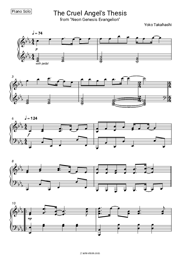 A Cruel Angel’s Thesis (from 'Neon Genesis Evangelion') - Yoko Takahashi Piano Sheet Music - Piano.Solo