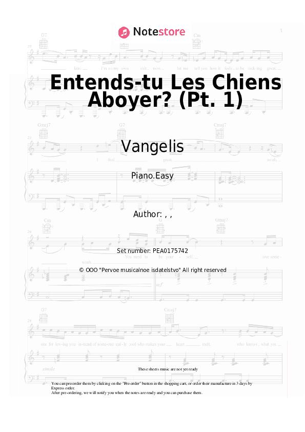 Entends-tu Les Chiens Aboyer? (Pt. 1) - Vangelis Piano Sheet Music Easy - Piano.Easy