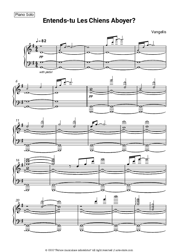 Entends-tu Les Chiens Aboyer? (Pt. 1) - Vangelis Piano Sheet Music - Piano.Solo