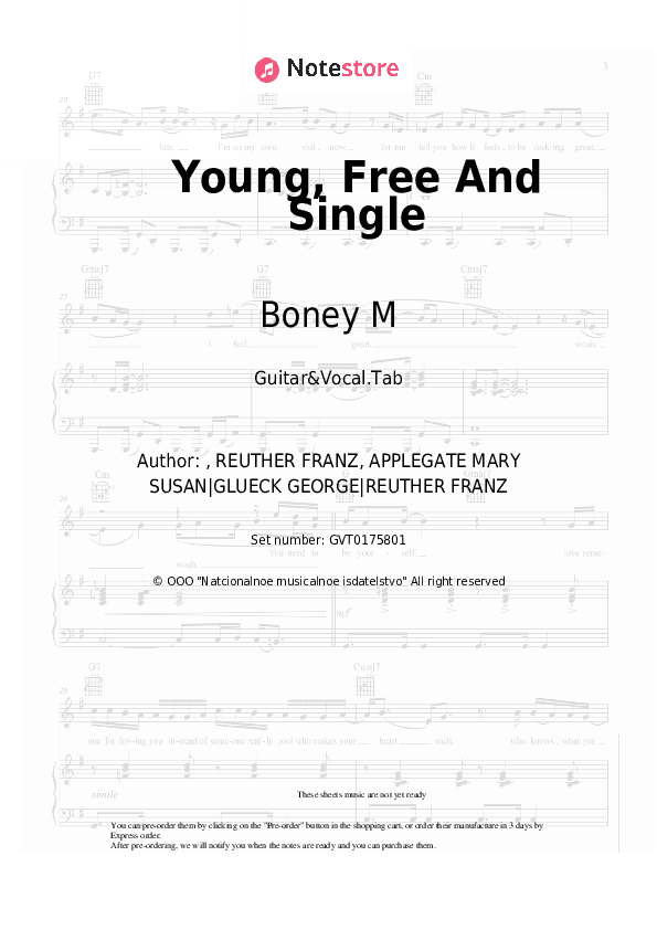 Young, Free And Single - Boney M Chords and Voice - Guitar&Vocal.Tab