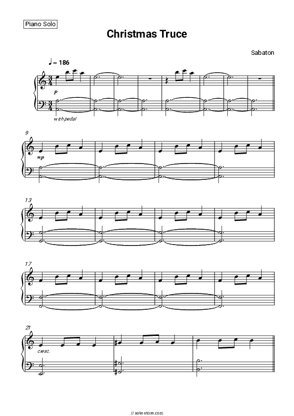 Christmas Truce - Sabaton Piano Sheet Music - Piano.Solo