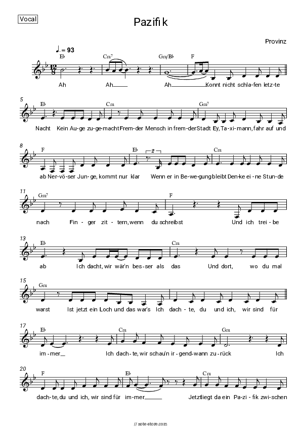 Pazifik - Provinz Vocal Sheet Music - Vocal