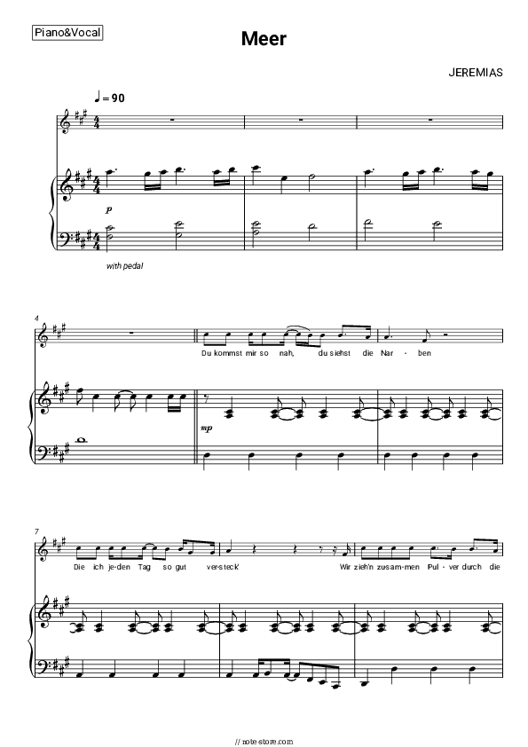 Meer - JEREMIAS Piano Sheet Music with the Voice part - Piano&Vocal